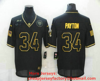 Men's Chicago Bears #34 Walter Payton Black Gold 2020 Salute To Service Stitched NFL Nike Limited Jersey