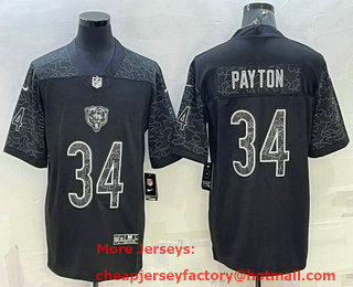 Men's Chicago Bears #34 Walter Payton Black Reflective Limited Stitched Football Jersey