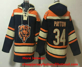 Men's Chicago Bears #34 Walter Payton Navy Blue Ageless Must Have Lace Up Pullover Hoodie 01