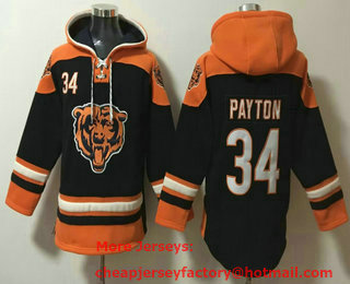 Men's Chicago Bears #34 Walter Payton Navy Blue Ageless Must Have Lace Up Pullover Hoodie