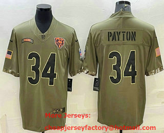Men's Chicago Bears #34 Walter Payton Olive 2022 Salute To Service Limited Stitched Jersey