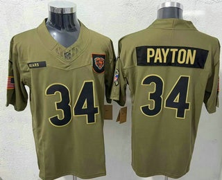 Men's Chicago Bears #34 Walter Payton Olive 2025 FUSE Salute to Service Limited Jersey