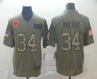 Men's Chicago Bears #34 Walter Payton Olive Camo 2019 Salute To Service Stitched NFL Nike Limited Jersey