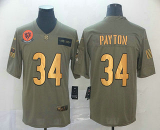 Men's Chicago Bears #34 Walter Payton Olive Gold 2019 Salute To Service Stitched NFL Nike Limited Jersey