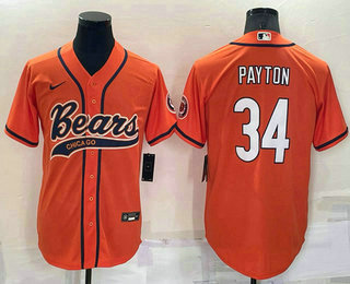 Men's Chicago Bears #34 Walter Payton Orange Stitched MLB Cool Base Nike Baseball Jersey