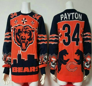 Men's Chicago Bears #34 Walter Payton Orange With Navy Blue NFL Sweater