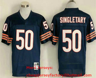 Men's Chicago Bears #50 Mike Singletary Navy Blue Small Number Throwback Jersey