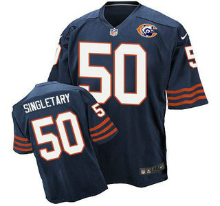 Men's Chicago Bears #50 Mike Singletary Navy Blue Throwback Alternate Nike Elite Jersey