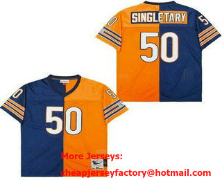 Men's Chicago Bears #50 Mike Singletary Navy Orange Split Throwback Jersey