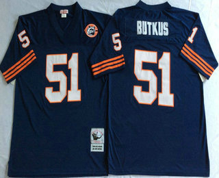 Men's Chicago Bears #51 Dick Butkus Blue With Bear Patch Throwback Jersey by Mitchell & Ness