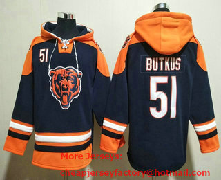 Men's Chicago Bears #51 Dick Butkus Navy Blue Ageless Must Have Lace Up Pullover Hoodie