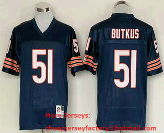 Men's Chicago Bears #51 Dick Butkus Navy Blue Small Number Throwback Jersey