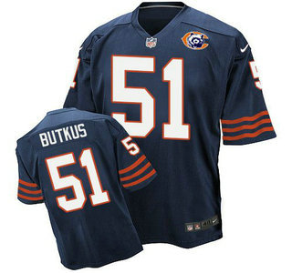 Men's Chicago Bears #51 Dick Butkus Navy Blue Throwback Alternate Nike Elite Jersey