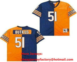 Men's Chicago Bears #51 Dick Butkus Navy Orange Split Throwback Jersey