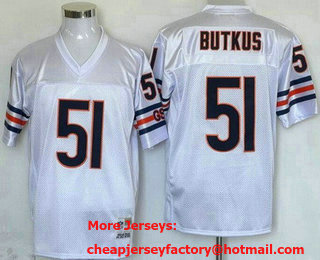 Men's Chicago Bears #51 Dick Butkus White 1970 Throwback Jersey