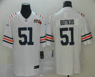 Men's Chicago Bears #51 Dick Butkus White 2019 100th seasons Patch Vapor Untouchable Stitched NFL Nike Alternate Classic Limited Jersey