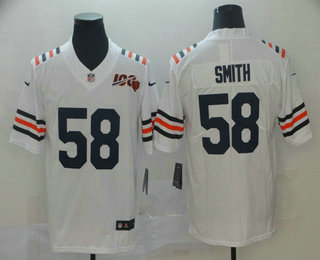 Men's Chicago Bears #58 Roquan Smith White 2019 100th seasons Patch Vapor Untouchable Stitched NFL Nike Alternate Classic Limited Jersey