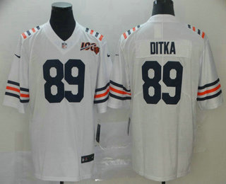 Men's Chicago Bears #89 Mike Ditka White 2019 100th seasons Patch Vapor Untouchable Stitched NFL Nike Alternate Classic Limited Jersey
