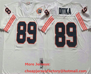 Men's Chicago Bears #89 Mike Ditka White With Bear Patch Throwback Stitched Jersey