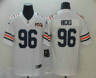 Men's Chicago Bears #96 Akiem Hicks White 2019 100th seasons Patch Vapor Untouchable Stitched NFL Nike Alternate Classic Limited Jersey