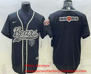 Men's Chicago Bears Black Reflective Team Big Logo With Patch Cool Base Stitched Baseball Jersey