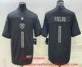 Men's Chicago Bears Blank #1 Justin Fields Black Reflective Limited Stitched Football Jersey