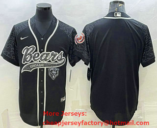 Men's Chicago Bears Blank Black Reflective With Patch Cool Base Stitched Baseball Jersey