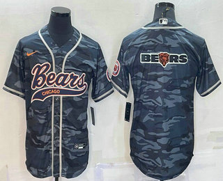 Men's Chicago Bears Blank Grey Camo Team Big Logo With Patch Cool Base Stitched Baseball Jersey