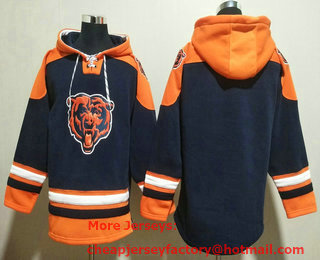 Men's Chicago Bears Blank Navy Blue Ageless Must Have Lace Up Pullover Hoodie