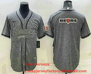 Men's Chicago Bears Grey Gridiron Team Big Logo With Patch Cool Base Stitched Baseball Jersey
