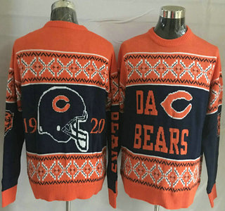 Men's Chicago Bears Navy Blue With Orange NFL Sweater