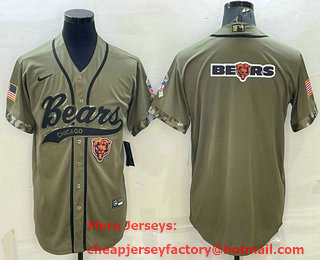 Men's Chicago Bears Olive Salute to Service Team Big Logo Cool Base Stitched Baseball Jersey