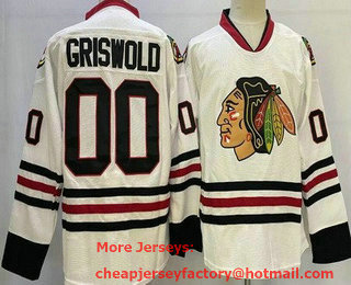 Men's Chicago Blackhawks #00 Clark Griswold White Throwback Stitched Jersey