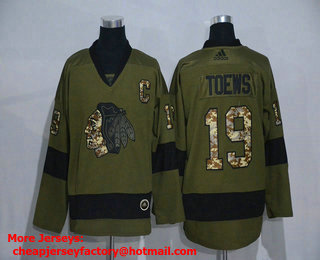 Men's Chicago Blackhawks #19 Jonathan Toews Green Salute To Service Adidas Stitched NHL Jersey
