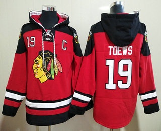 Men's Chicago Blackhawks #19 Jonathan Toews Red Ageless Must Have Lace Up Pullover Hoodie