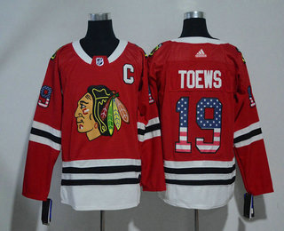 Men's Chicago Blackhawks #19 Jonathan Toews Red With USA Flag 2017-2018 Hockey Stitched NHL Jersey