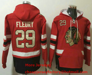 Men's Chicago Blackhawks #29 Marc Andre Fleury NEW Red Pocket Stitched NHL Pullover Hoodie