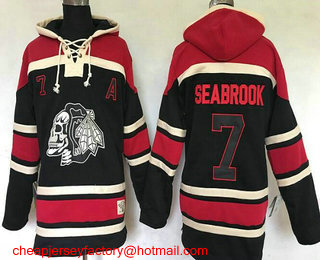 Men's Chicago Blackhawks #7 Brent Seabrook Black Ice Stitched NHL Old Time Hockey Hoodie