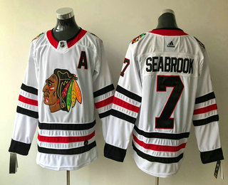 Men's Chicago Blackhawks #7 Brent Seabrook White With A Patch 2017-2018 Hockey Stitched NHL Jersey
