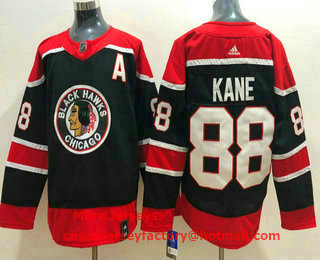 Men's Chicago Blackhawks #88 Patrick Kane Black With A Patch 2021 Retro Stitched NHL Jersey