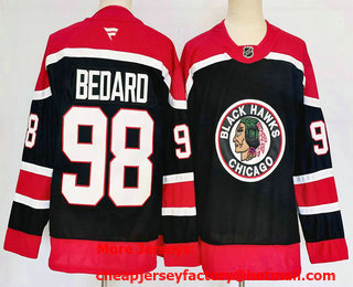 Men's Chicago Blackhawks #98 Connor Bedard Black 2024 Reverse Retro Authentic Jersey