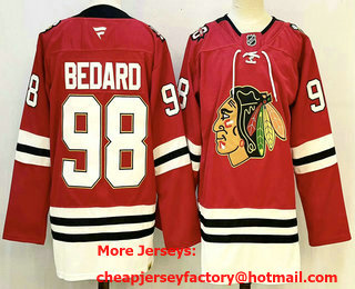 Men's Chicago Blackhawks #98 Connor Bedard Red 100th Anniversary Stitched Jersey