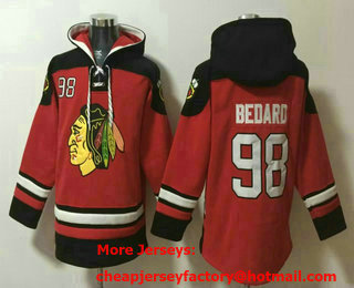 Men's Chicago Blackhawks #98 Connor Bedard Red Ageless Must Have Lace Up Pullover Hoodie
