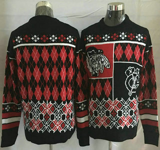 Men's Chicago Blackhawks Black With Red NHL Sweater 01