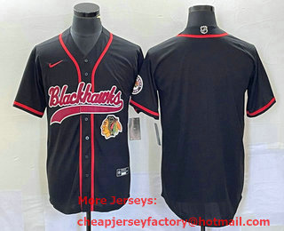 Men's Chicago Blackhawks Blank Black Cool Base Stitched Baseball Jersey