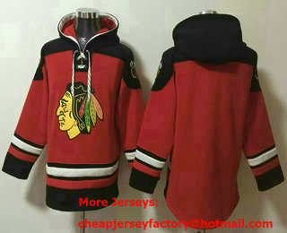 Men's Chicago Blackhawks Blank Red Ageless Must Have Lace Up Pullover Hoodie