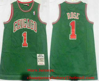 Men's Chicago Bulls #1 Derrick Rose Green 2008-09 Hardwood Classics Soul Throwback Jersey
