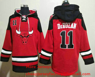 Men's Chicago Bulls #11 DeMar DeRozan Red Ageless Must Have Lace Up Pullover Hoodie