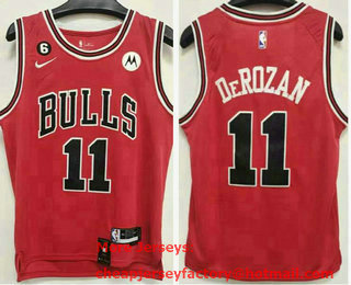 Men's Chicago Bulls #11 DeMar DeRozan Red With 6 Patch Nike 2022 Stitched Jersey With Sponsor