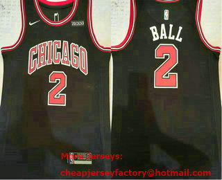 Men's Chicago Bulls #2 Lonzo Ball Black 2021 Nike Swingman Stitched Jersey With Sponsor Logo